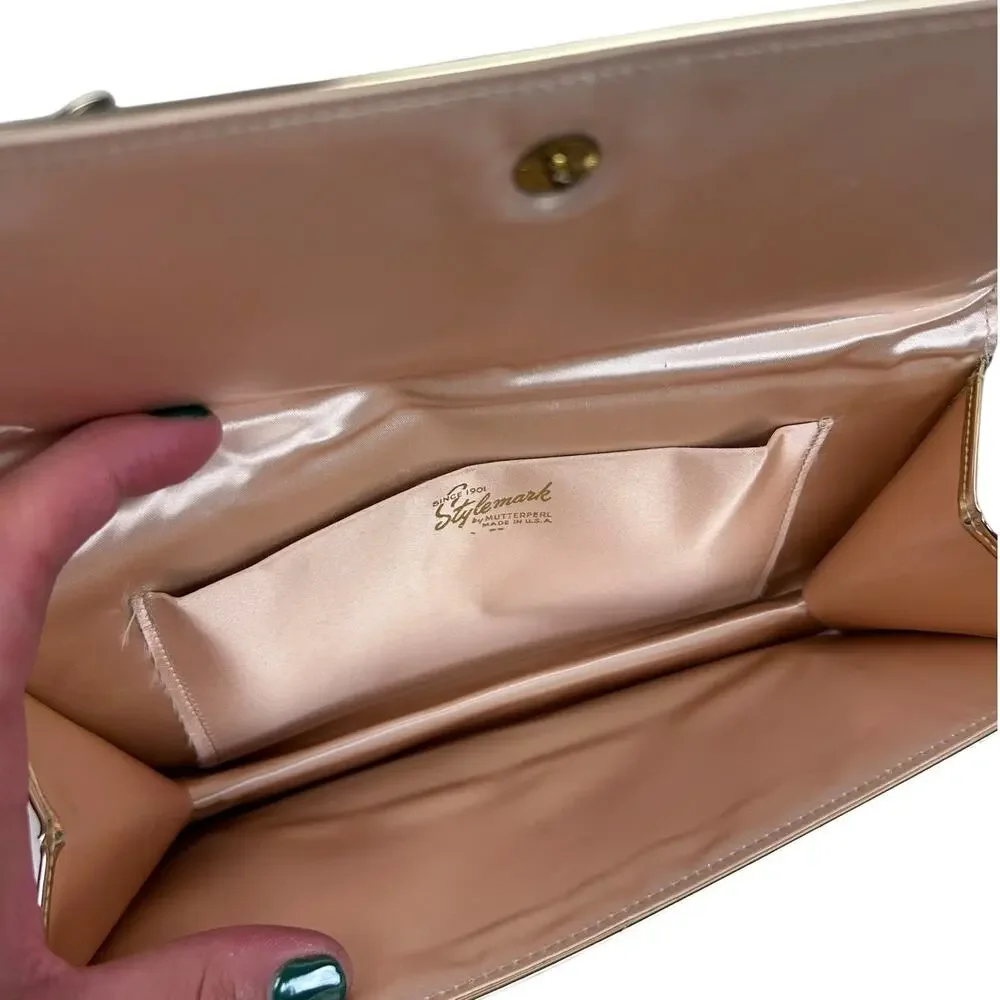 Vintage Stylemark 50s Gold Metallic Bow Detail Formal Event Preppy Clutch